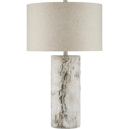 Faux Birch Table Lamp by Currey and Company in birch white, gray. Made from cement in a modern style.