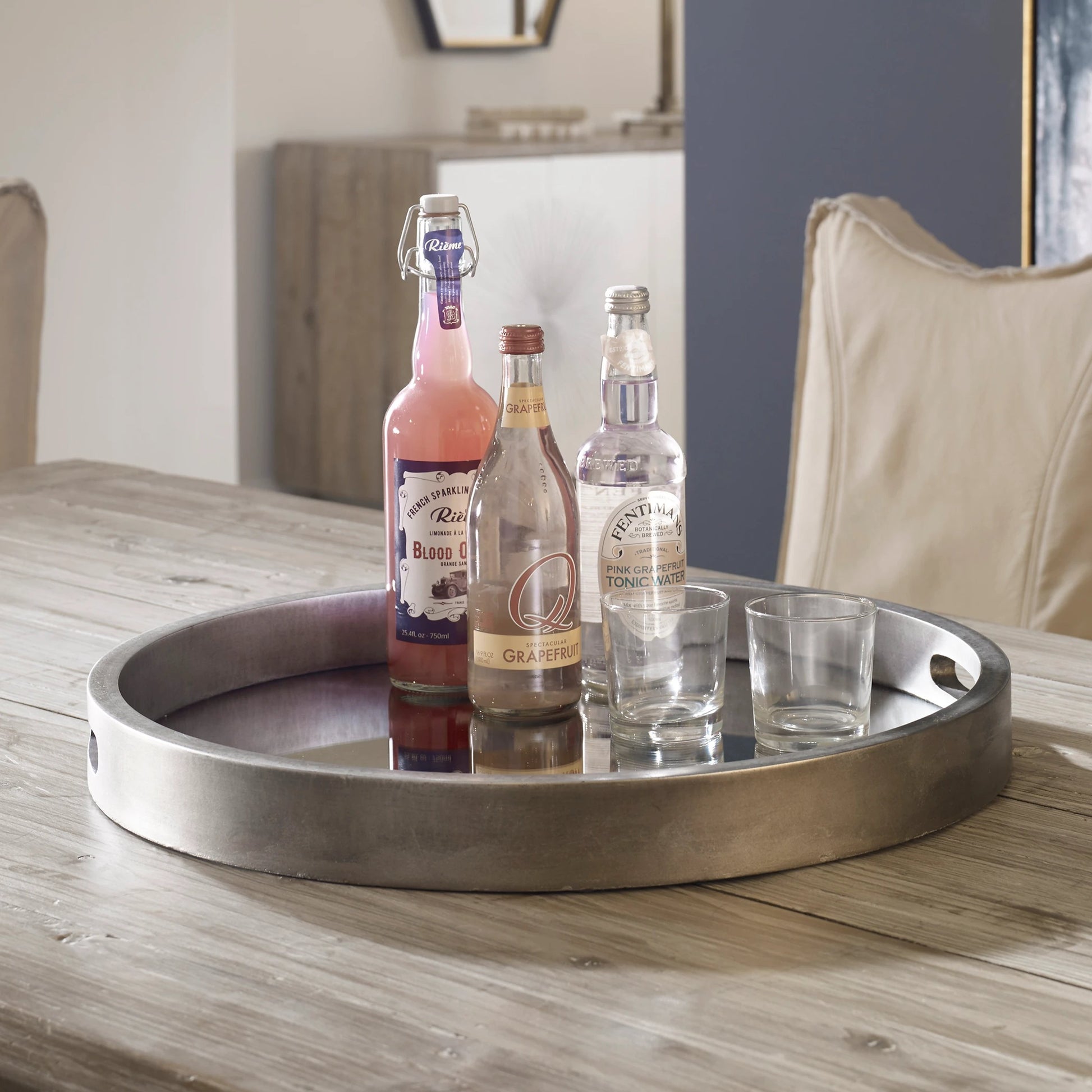 Bechet Tray by Uttermost in silver. Made from mdf in a modern style.