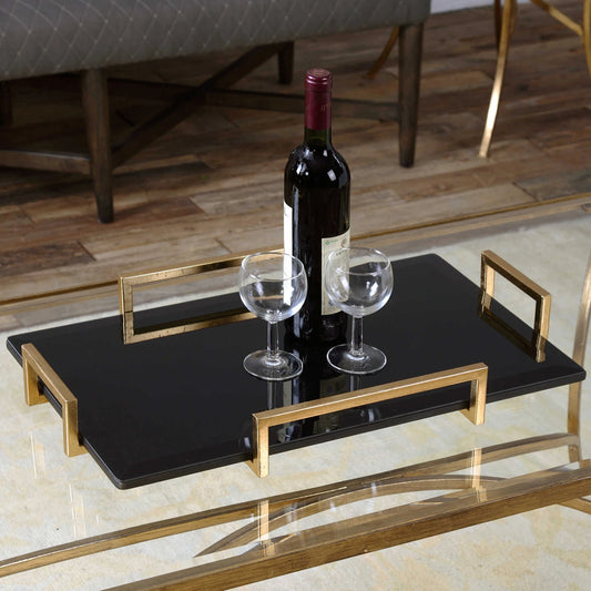 Ettore Black Glass Tray by Uttermost in black. Made from iron in a modern style.