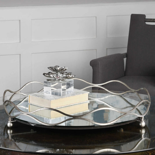 Rachele Tray by Uttermost in silver. Made from metal, glass, mdf in a modern style.