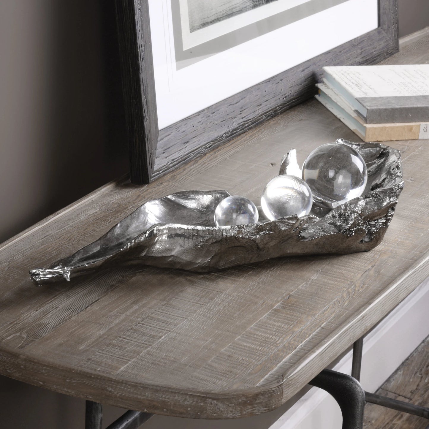 002 S-252552 | Lifestyle | Three Peas in a Pod Metallic Sculpture by Uttermost. Made from resin, crystal in a modern style.