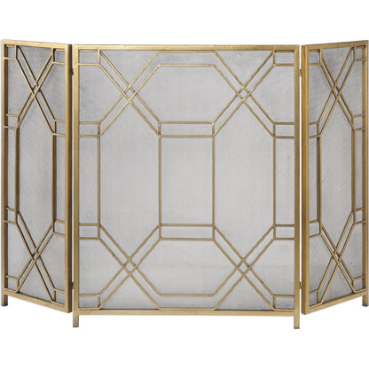 Rosen Fireplace Screen by Uttermost in gold. Made from metal in a traditional style.