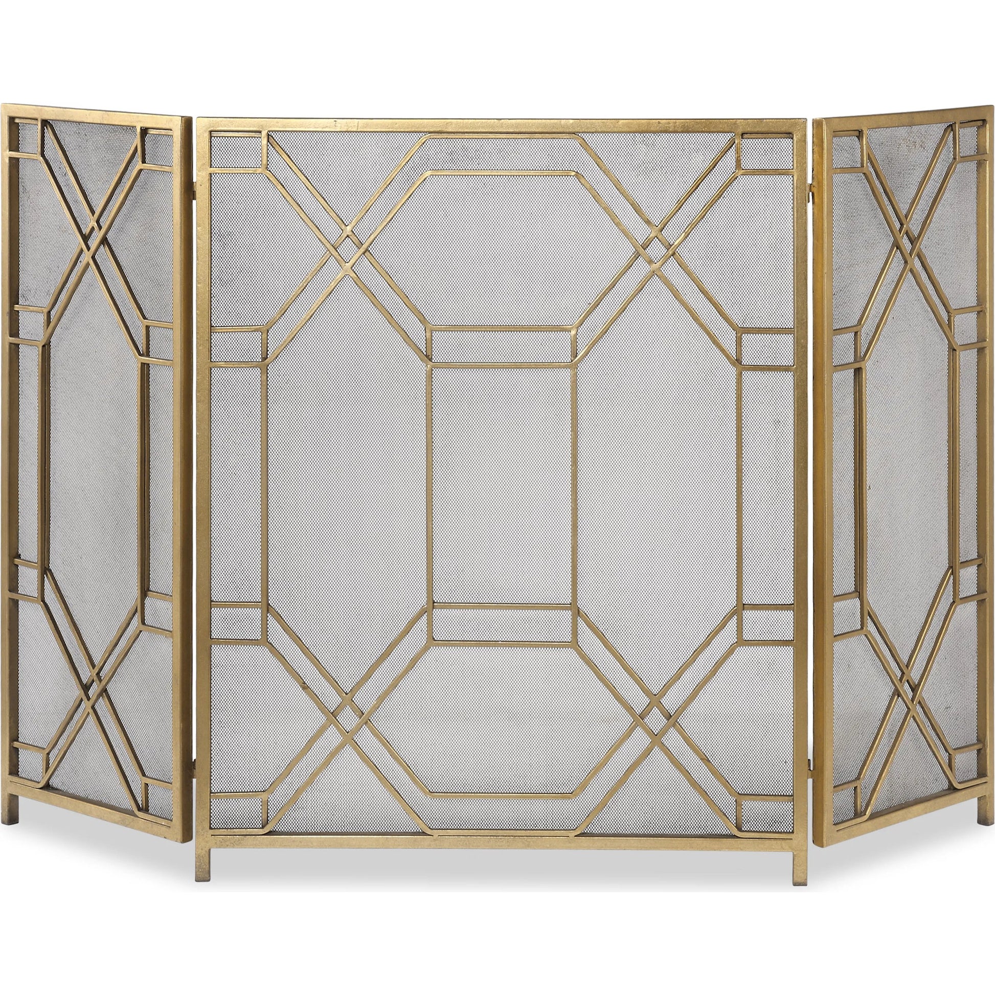 Rosen Fireplace Screen by Uttermost in gold. Made from metal in a traditional style.
