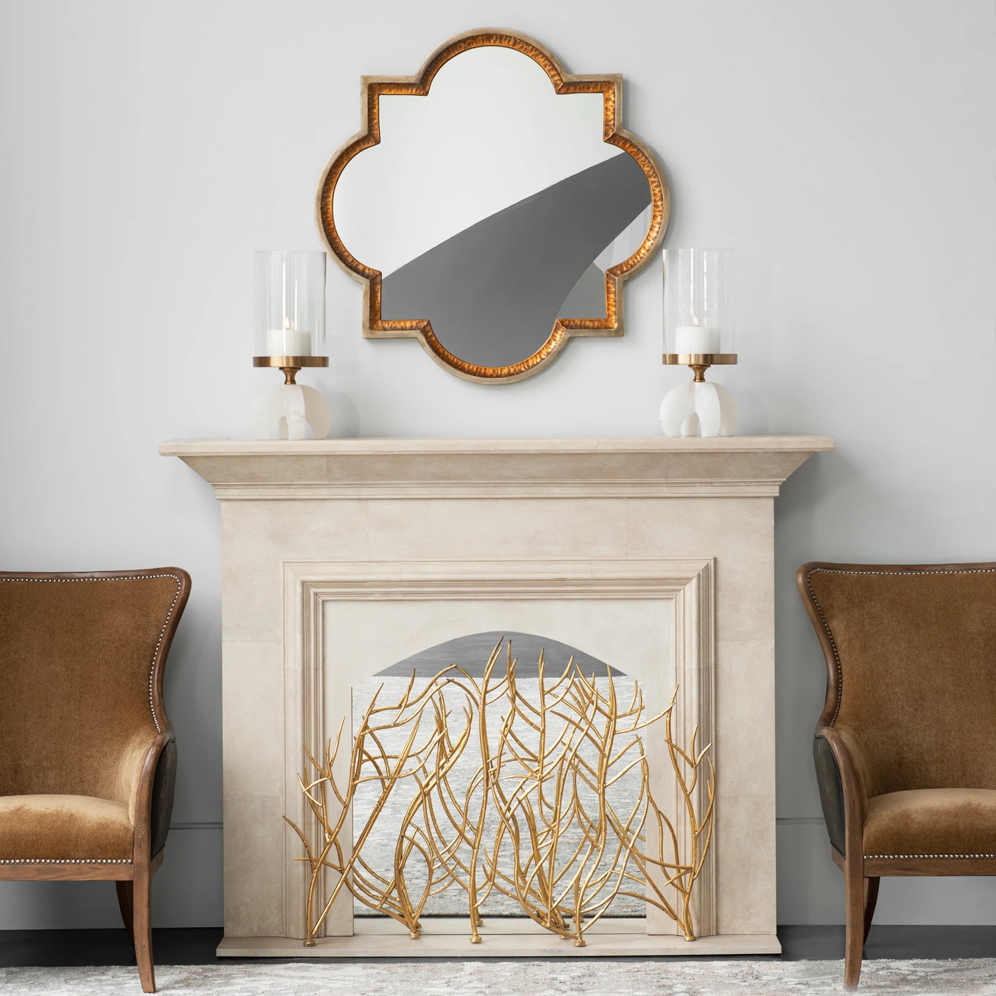 Gold Branches Fireplace Screen by Uttermost in gold. Made from 100% iron in a modern style.