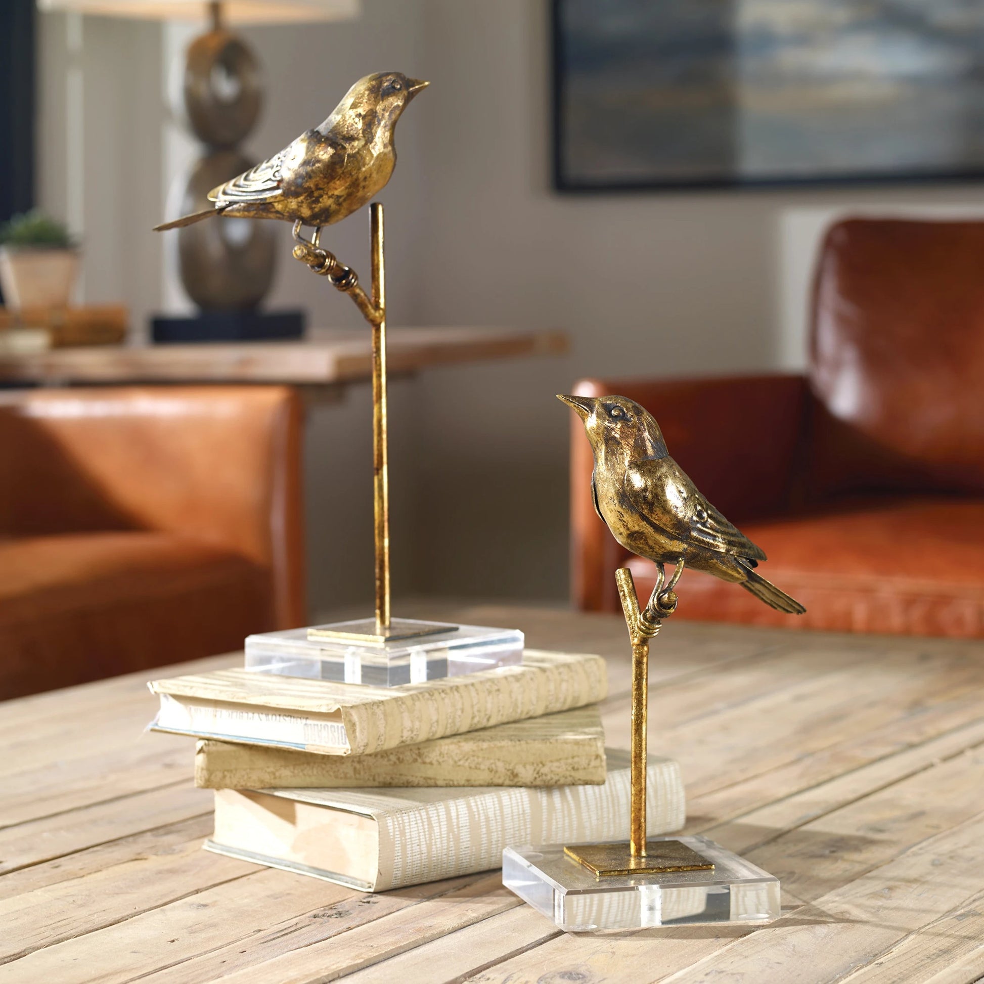 Passerines Bird Sculptures (Set of 2) by Uttermost. Made from polyresin, iron, crystal in a cottage & farmhouse style.
