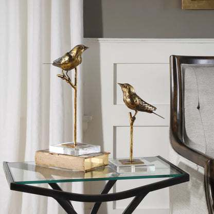 Passerines Bird Sculptures (Set of 2) by Uttermost. Made from polyresin, iron, crystal in a cottage & farmhouse style.