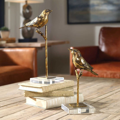 Passerines Bird Sculptures (Set of 2) by Uttermost. Made from polyresin, iron, crystal in a cottage & farmhouse style.