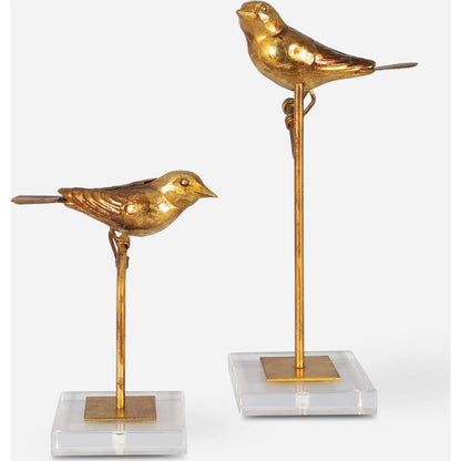 Passerines Bird Sculptures (Set of 2) by Uttermost. Made from polyresin, iron, crystal in a cottage & farmhouse style.
