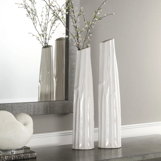 Kenley Crackled Vases by Uttermost in white. Made from ceramic in a modern style.