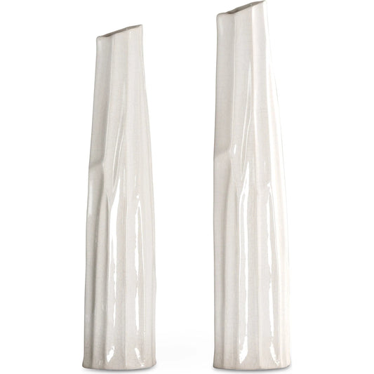 Kenley Crackled Vases (Set of 2) by Uttermost in white. Made from ceramic in a modern style.