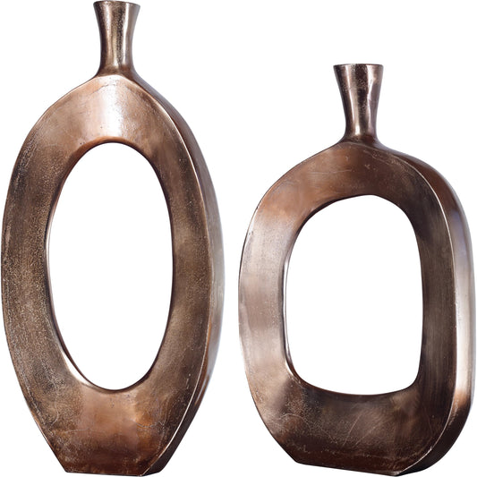 Kyler Vases by Uttermost in bronze. Made from aluminum in a eclectic & global style.