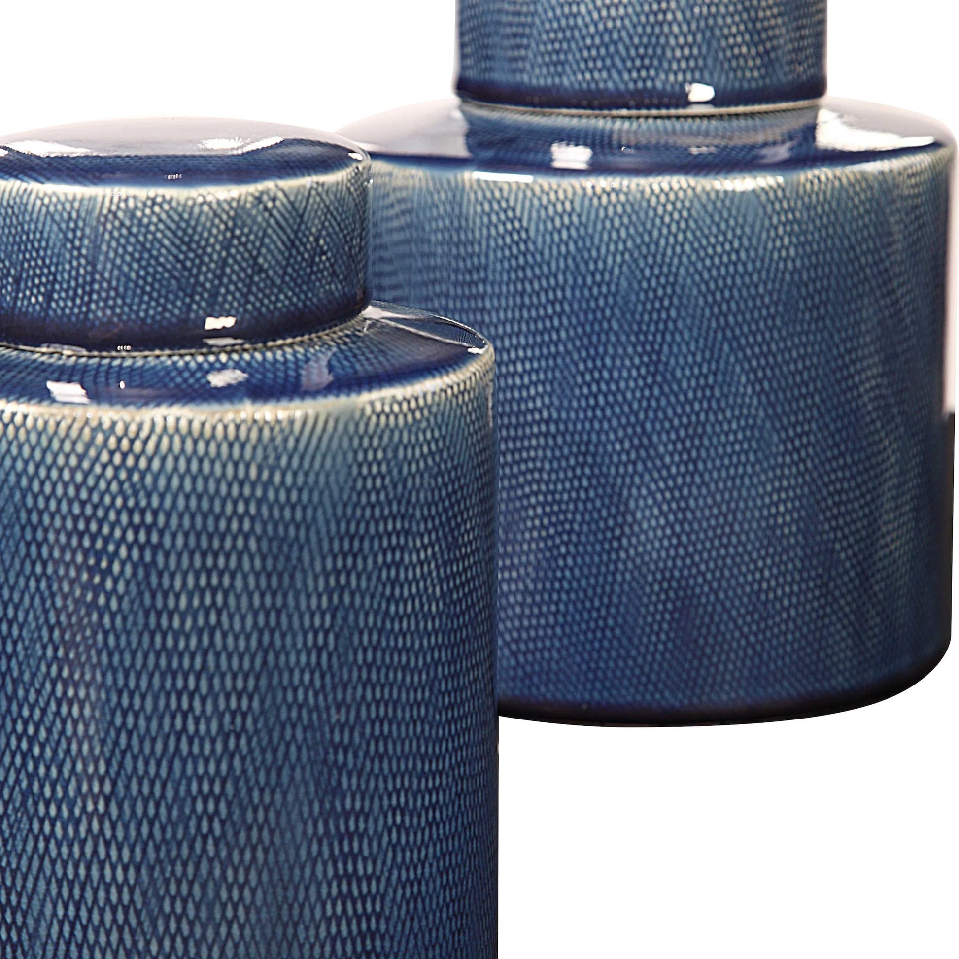 Saniya Blue Containers by Uttermost in blue. Made from ceramic in a transitional style.