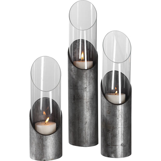 Karter Iron & Glass Candleholders by Uttermost in iron. Made from iron, glass, candle in a modern style.
