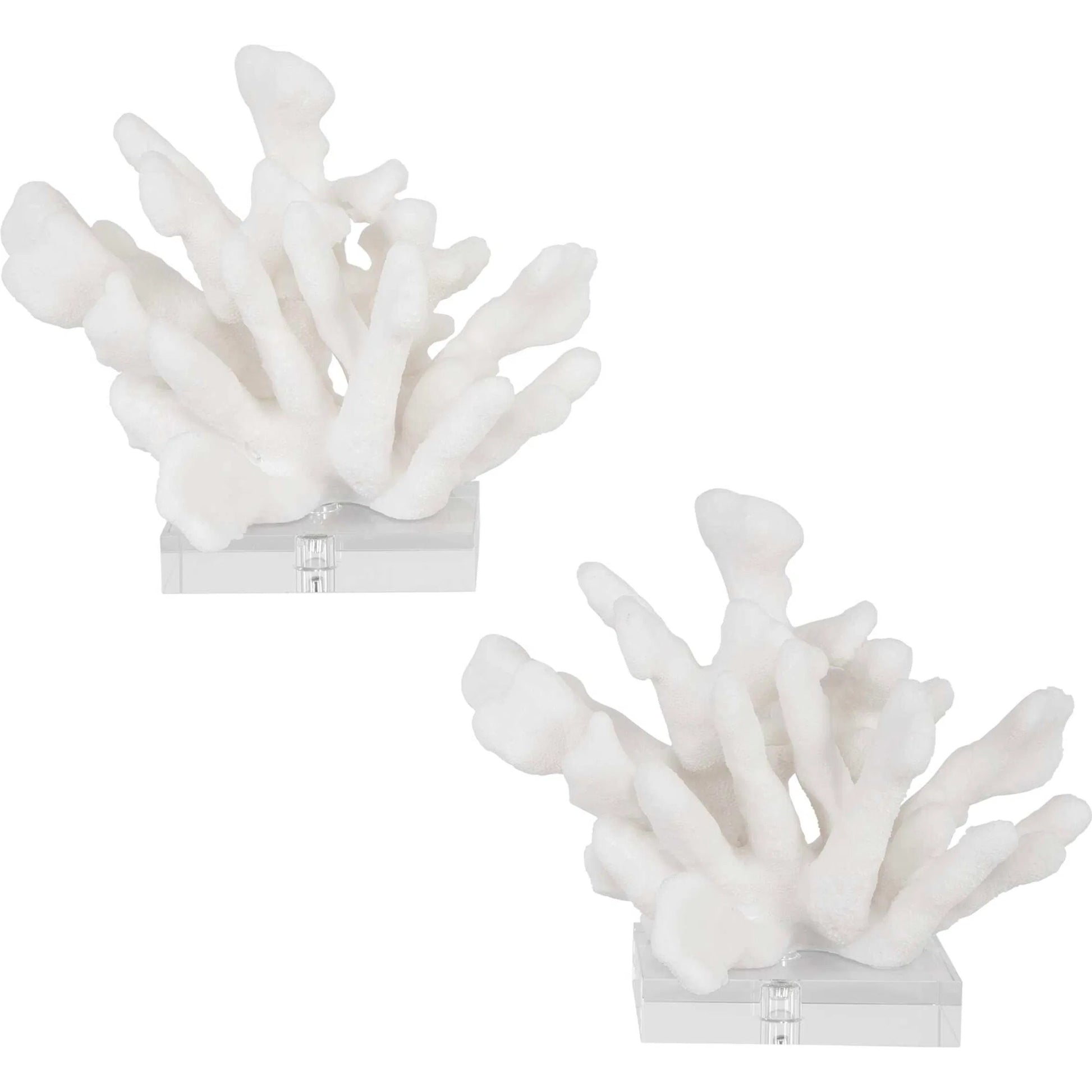 Charbel Bookends by Uttermost in white. Made from resin, k9cystal in a coastal style.