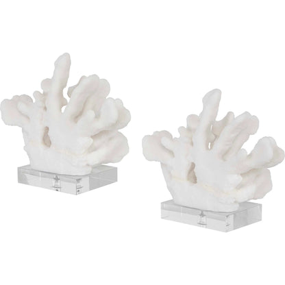 Charbel Bookends by Uttermost in white. Made from resin, k9cystal in a coastal style.