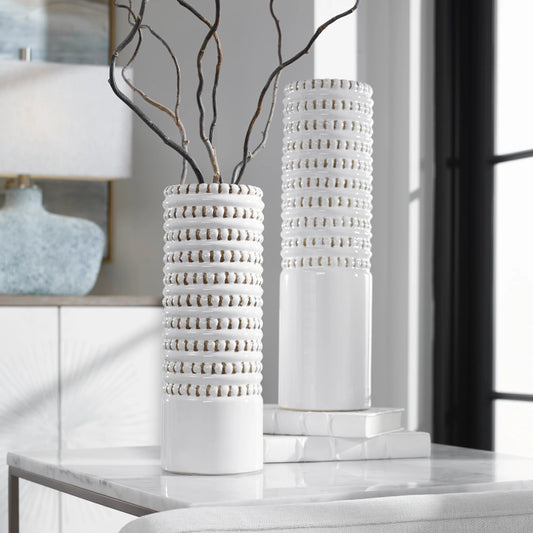 Angelou Vases by Uttermost in white. Made from ceramic in a eclectic & global style.