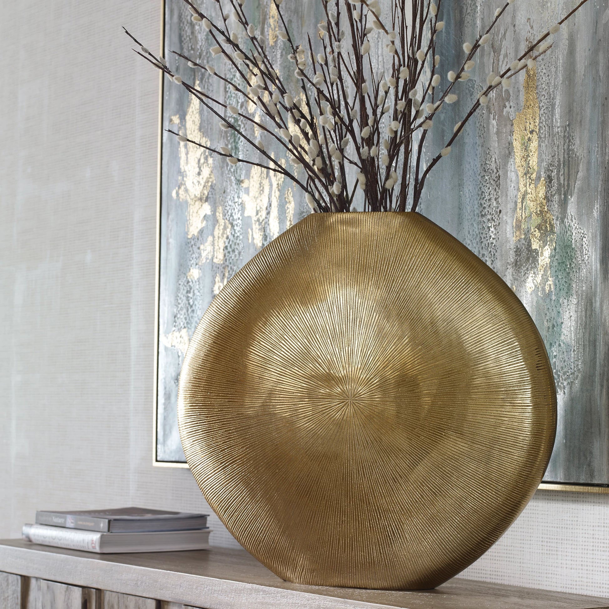 Gretchen Vase by Uttermost in gold. Made from aluminum in a eclectic & global style.
