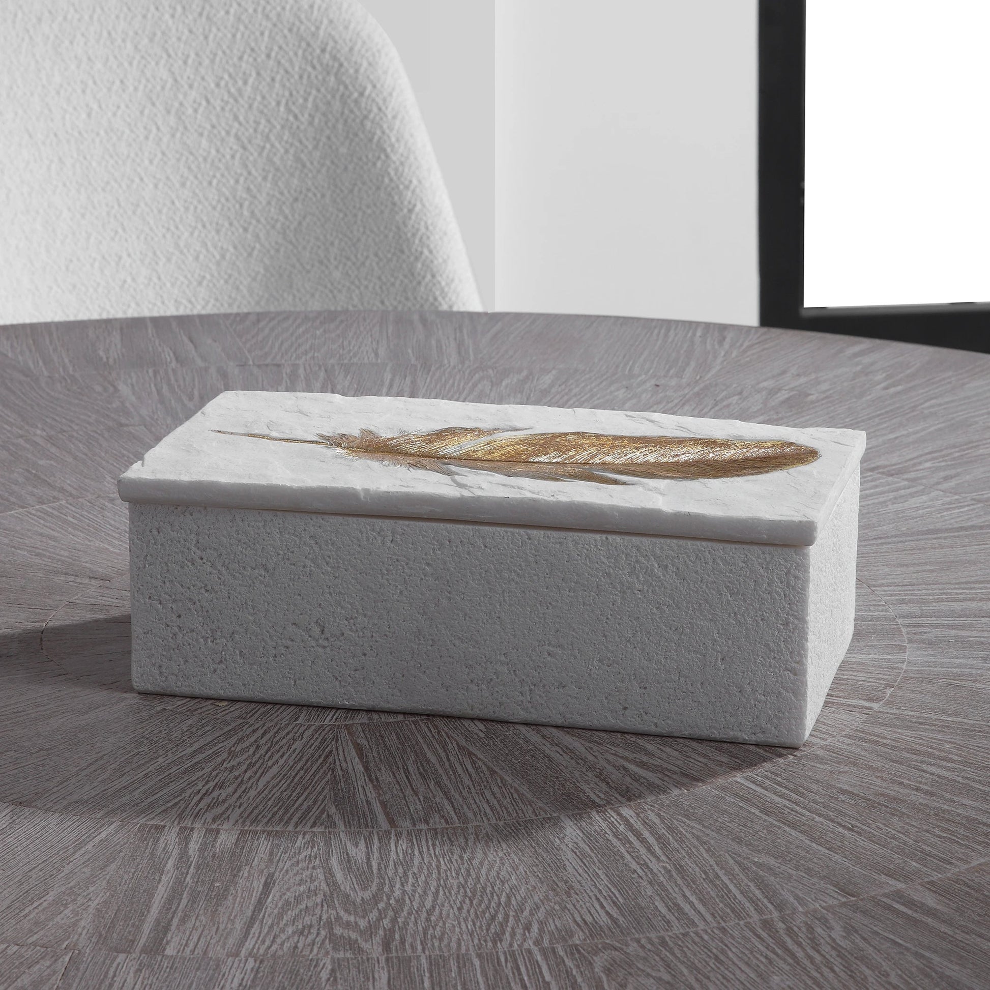 Nephele Stone Box by Uttermost in white. Made from polyresin in a transitional style.