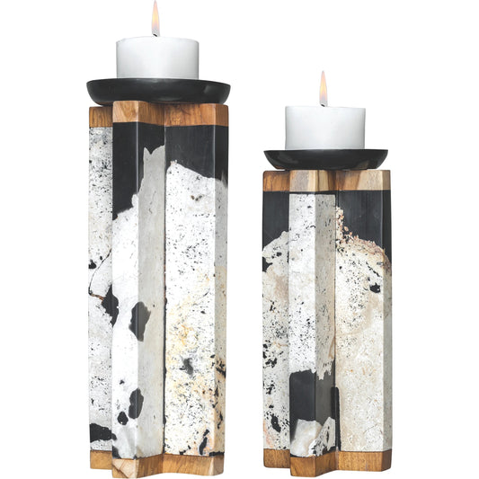 Illini Stone Candleholders by Uttermost in stone. Made from wood, stone, resin in a modern style.