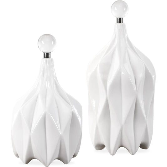 Klara Bottles by Uttermost in white. Made from ceramic, crystal, iron in a modern style.