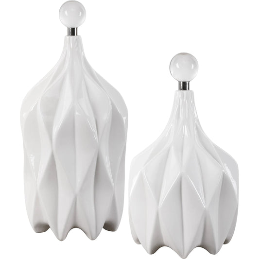 Klara Bottles by Uttermost in white. Made from ceramic, crystal, iron in a modern style.