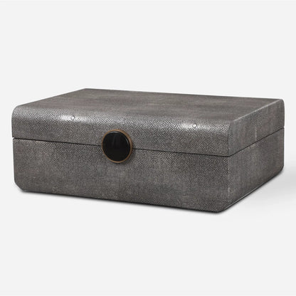 Lalique Box by Uttermost in multi and smoke gray. Made from mdf 85%, pu fabric 10%, other 5% in a eclectic & global style.