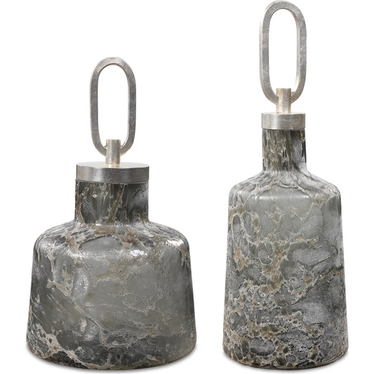 Storm Art Glass Bottles by Uttermost in multi. Made from iron, glass in a eclectic & global style.