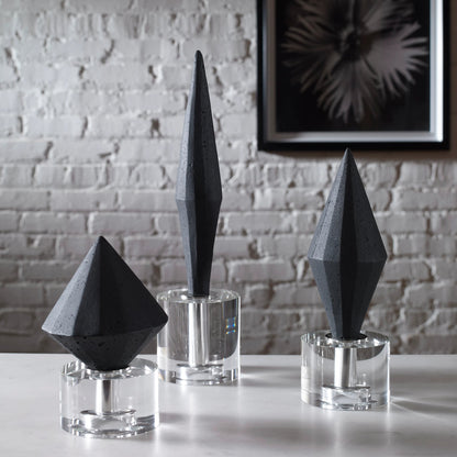 Alize Sculptures by Uttermost in black. Made from black rice stone resin, crystal in a modern style.