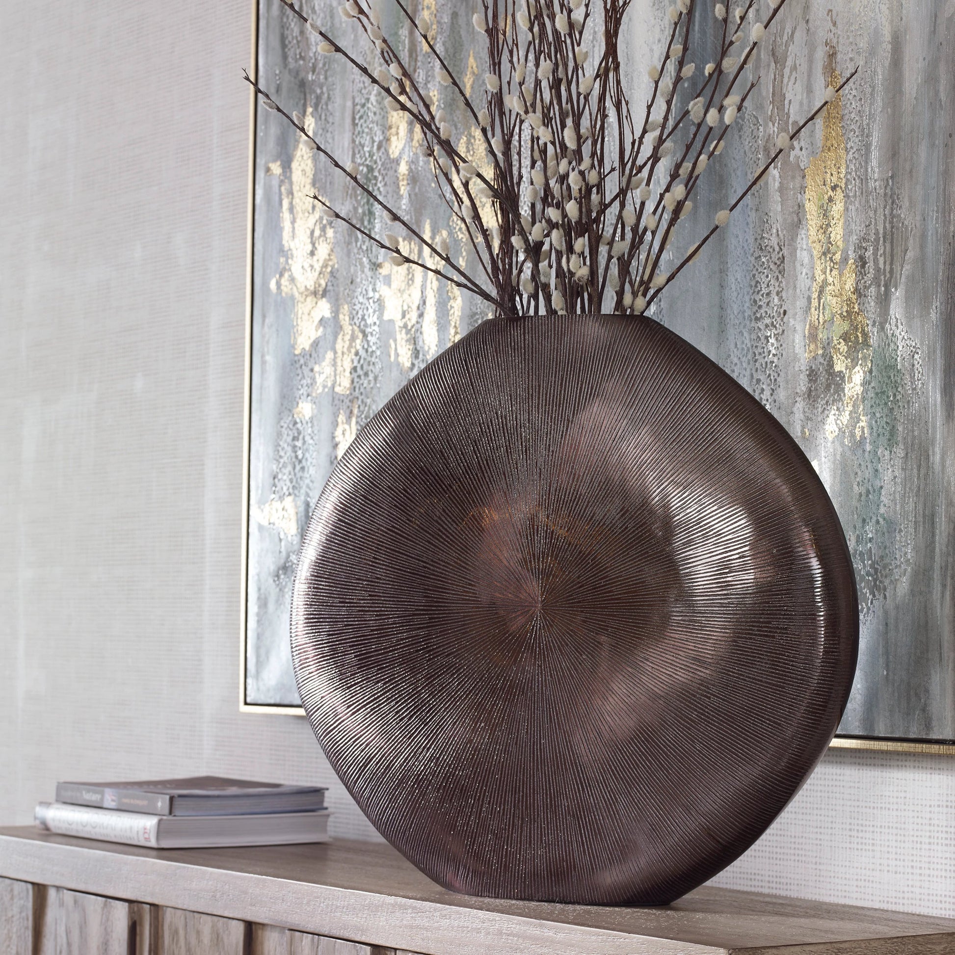 Gretchen Vase by Uttermost in gold. Made from aluminum in a eclectic & global style.