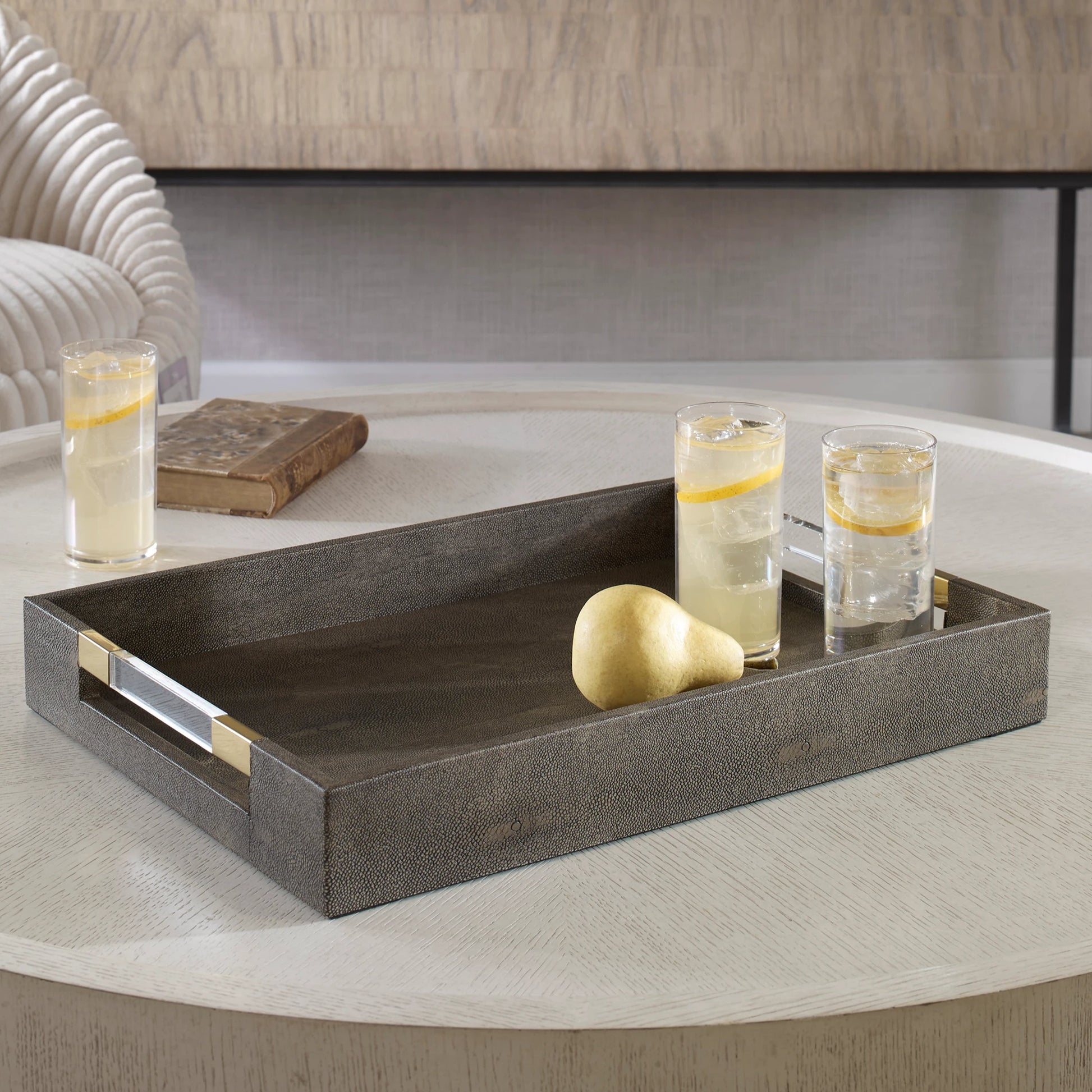 Wessex Tray by Uttermost in gray faux shagreen. Made from mdf, pu leather, acrcylic in a modern style.