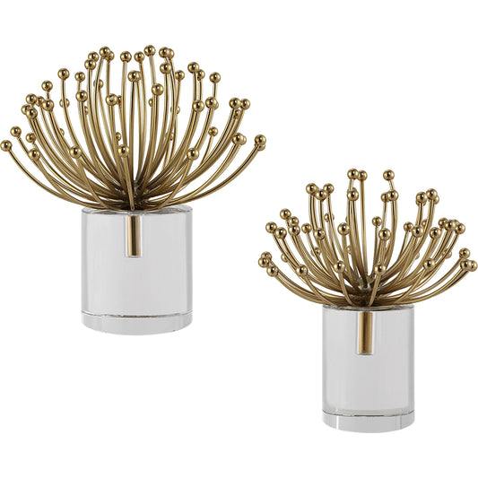 Aga Sculptures by Uttermost in gold. Made from steel, crystal in a transitional style.