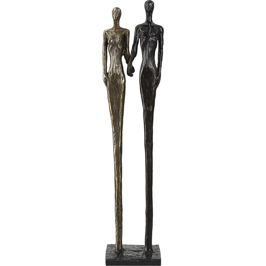 Two's Company Sculpture by Uttermost in antique brass, dark bronze. Made from cast iron in a modern style.
