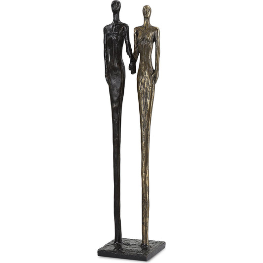 Two's Company Sculpture by Uttermost in antique brass, dark bronze. Made from cast iron in a modern style.