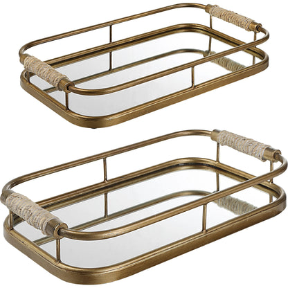 Rosea Trays by Uttermost in gold. Made from metal, rope, mdf, mirror in a modern style.