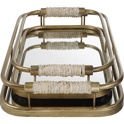 Rosea Trays by Uttermost in gold. Made from metal, rope, mdf, mirror in a modern style.