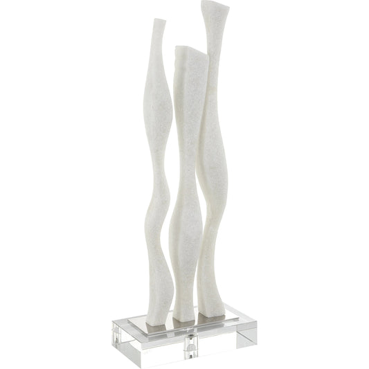 Gale Sculpture by Uttermost in white. Made from crystal, white rice stone, steel in a modern style.