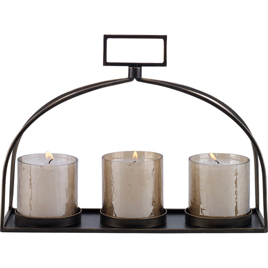 Riad Triple Candleholder by Uttermost in dark bronze. Made from iron, glass in a modern style.