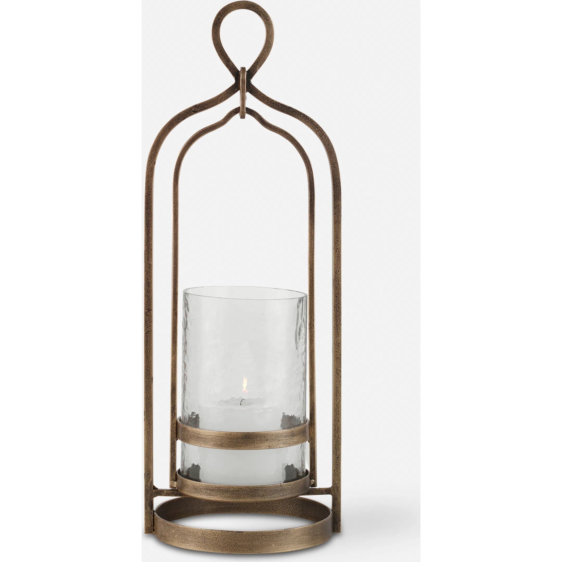 Shepherd Candleholder by Uttermost in dark bronze. Made from iron, glass in a modern style.
