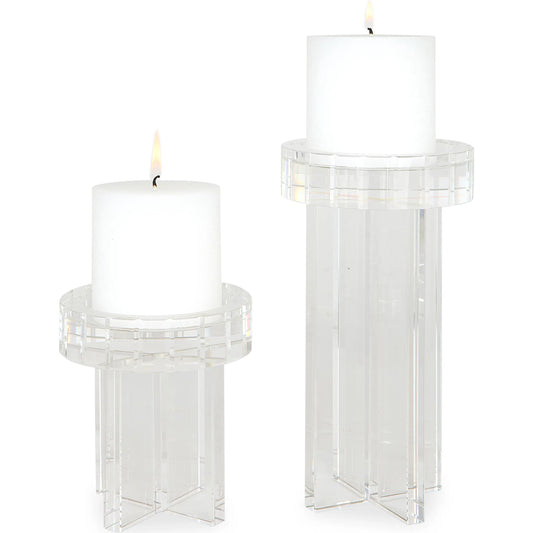 Crystal Pillar Candleholders by Uttermost in clear. Made from crystal in a modern style.