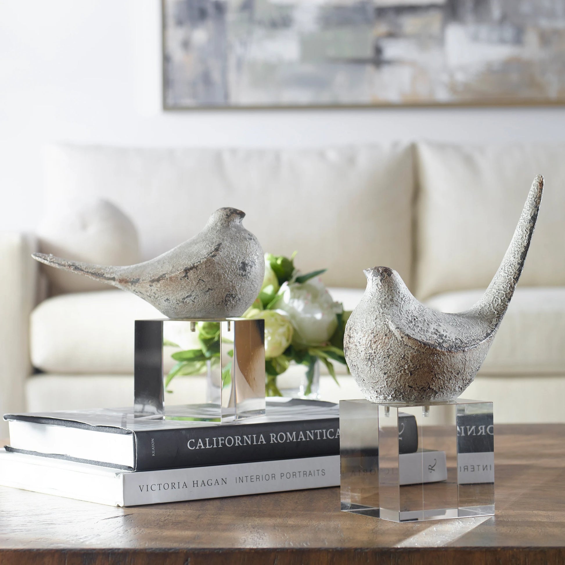Better Together Bird Sculptures by Uttermost in silver. Made from polyresin, crystal in a modern style.