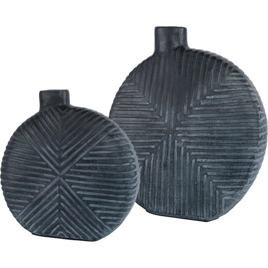 Viewpoint Vases by Uttermost in aged black. Made from grc in a modern style.