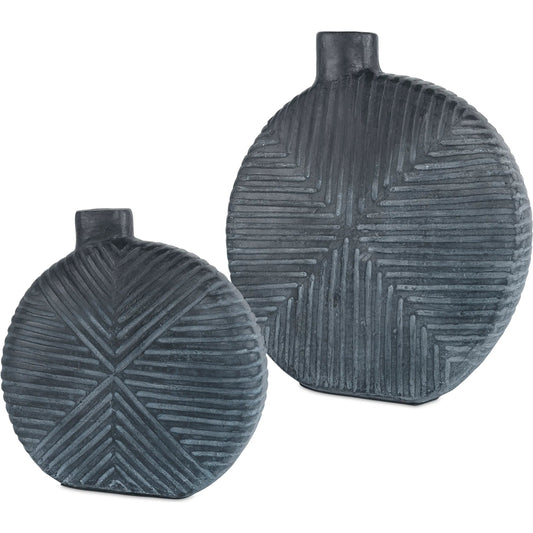 Viewpoint Vases by Uttermost in aged black. Made from grc in a modern style.