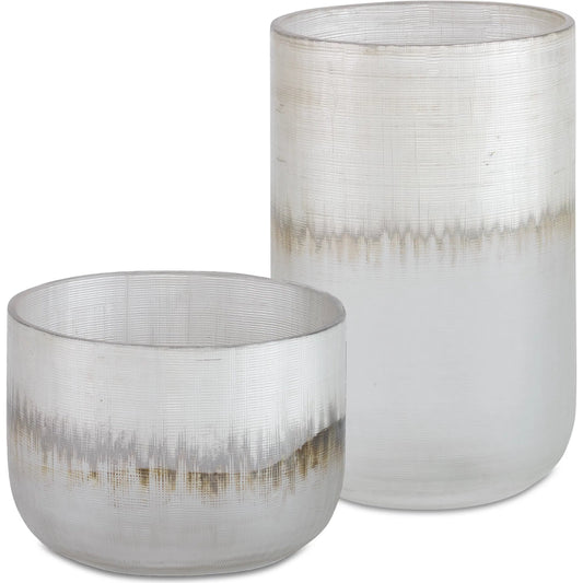Frost Vases by Uttermost in metallic silver. Made from glass in a modern style.