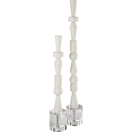Norte Sculptures by Uttermost in white. Made from white rice stone resin, crystal in a modern style.