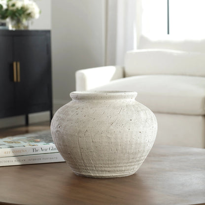 Floreana Round Vase by Uttermost in white. Made from ceramic in a modern style.