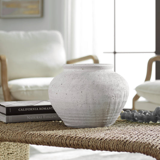 Floreana Round Vase by Uttermost in white. Made from ceramic in a modern style.