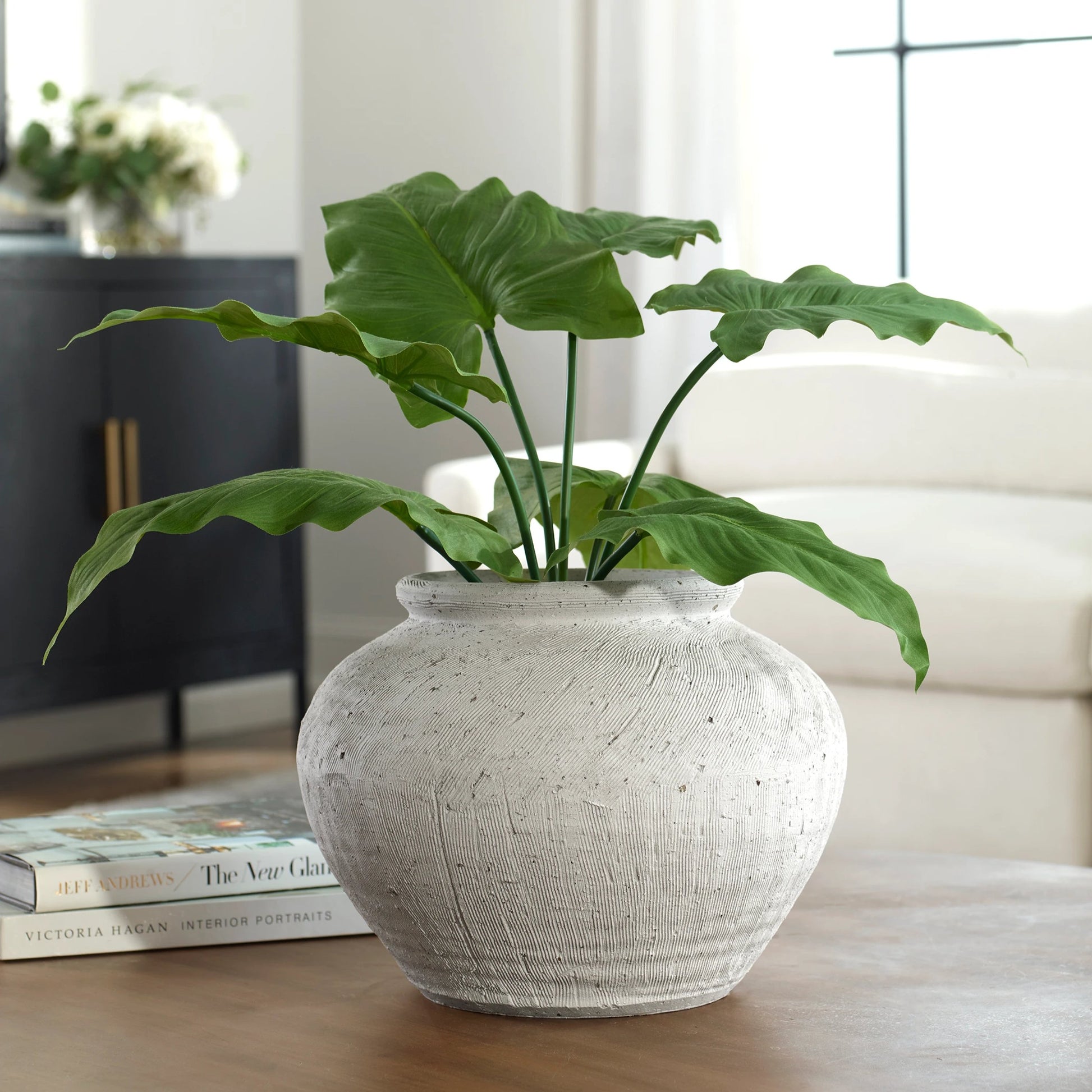 Floreana Round Vase by Uttermost in white. Made from ceramic in a modern style.