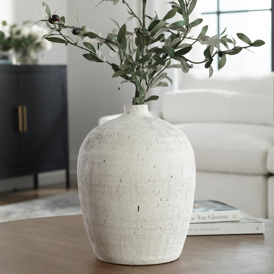 Floreana Vase by Uttermost in white. Made from ceramic in a modern style.