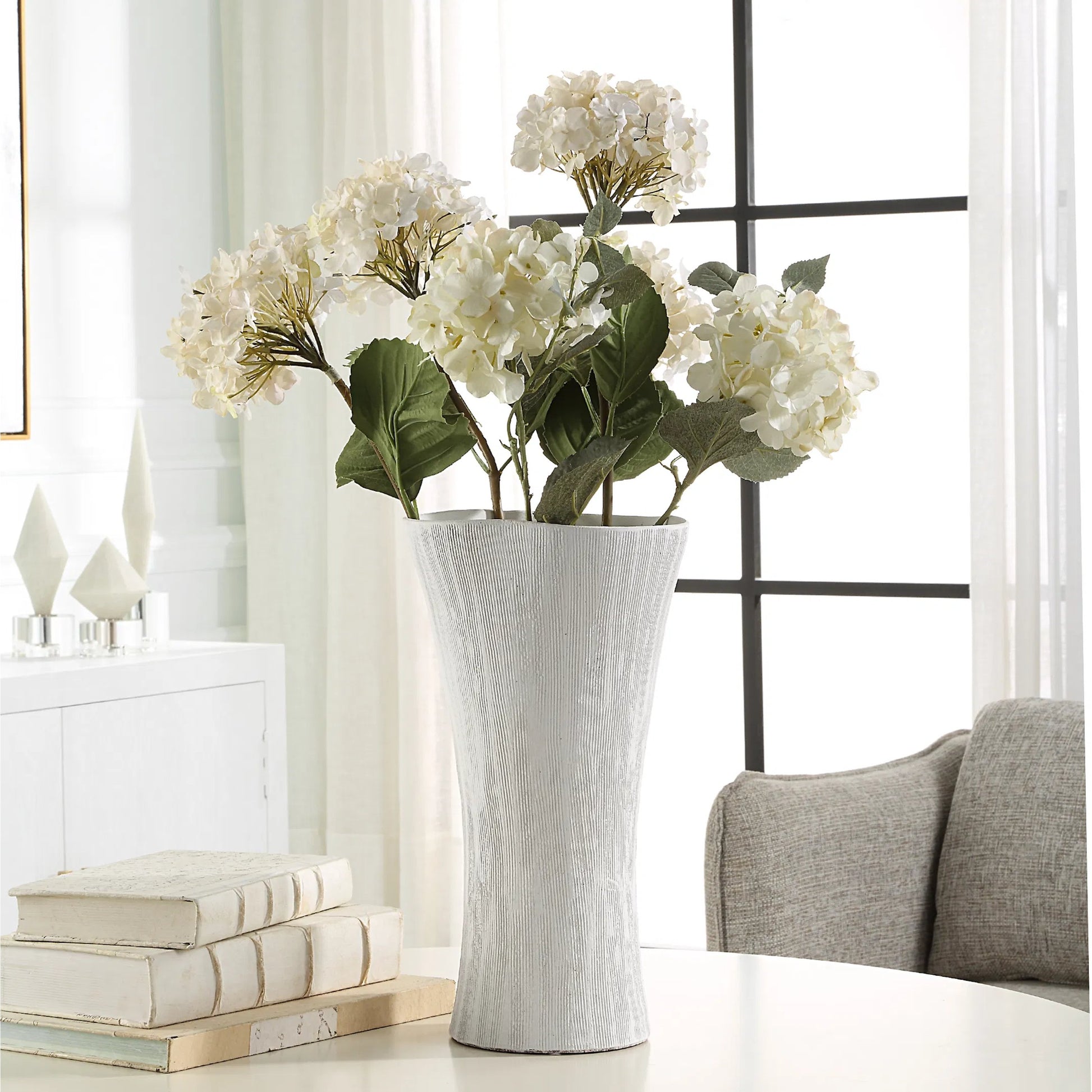 Floreana Tall Vase by Uttermost in white. Made from ceramic in a modern style.