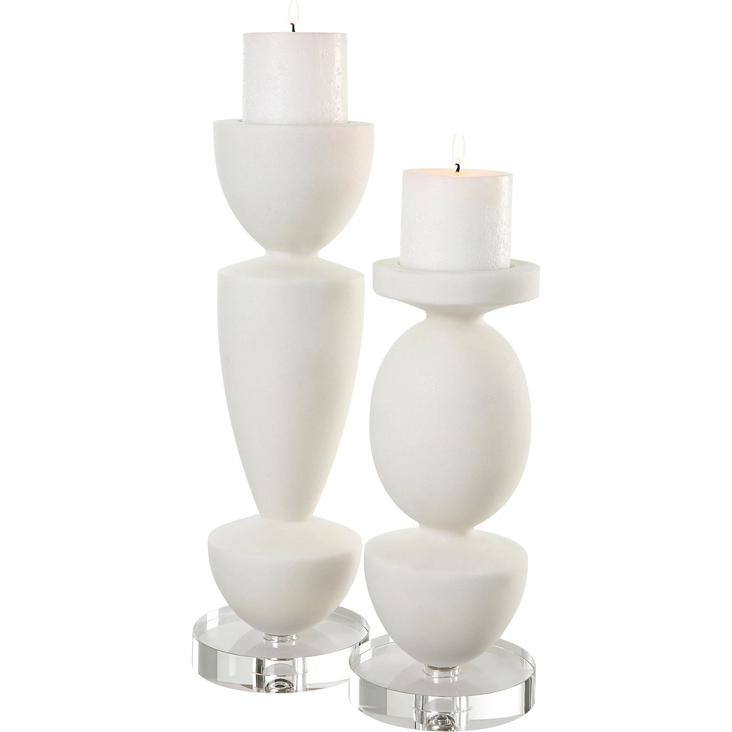 001 SI-2146820 | Primary Silo | Lido Candleholders by Uttermost in white. Made from rice stone, crystal, metal in a modern style.